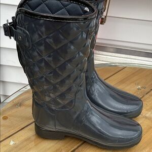 Hunter Quilted Glossy Black Rain Boots